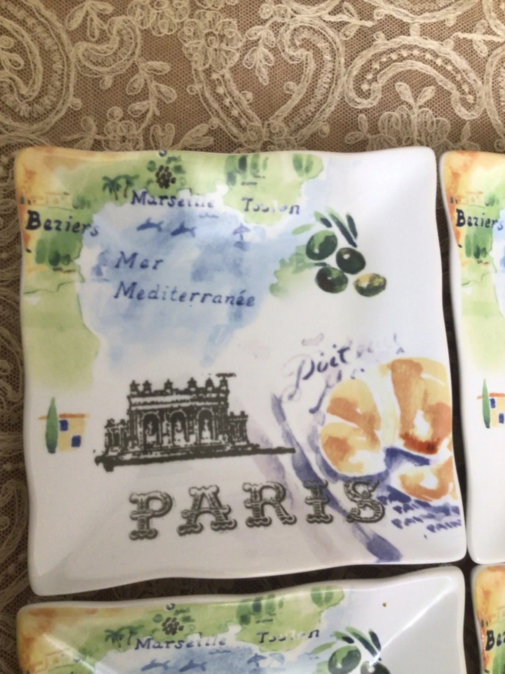 Paris Travels by 222 FIFTH (PTS) Square Appetizer Plates Set of 4
